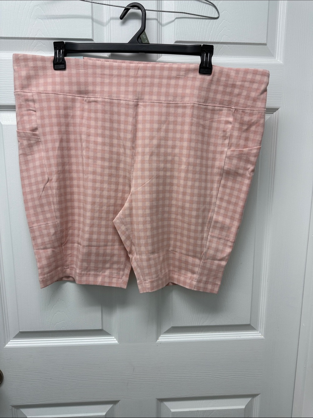 Women's Pink Gingham bike Shorts with pockets